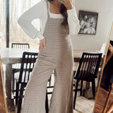 Lillian Mushroom Check Wide-Leg Jumpsuit