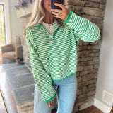 Green Mini Stripe Piper Knit Cardigan