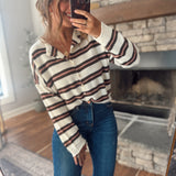 Ivory Varsity Stripe Piper Knit Cardigan