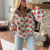 Blue & Rust Floral Sherpa Jacket