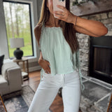Tied Up in Mint Lace Trim Top