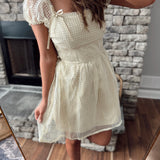 Puff & Play Ecru Square Neck Gingham Mesh Mini