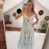 Sky Blue Checkered Ruffle Dress Cardigan