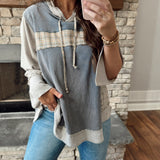 Ocean Blue Falling For You Flannel Color Block Hoodie