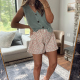 Cream/Mauve Floral Wide Leg Shorts