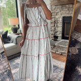 Red Floral Embroidered Tiered Maxi