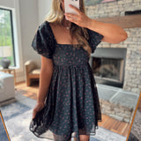 Daring Florals Black Mini Dress
