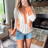 Bright Future Ivory/Coral V-Neck Patch Work Long Sleeve