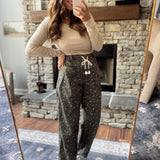 Deep Green Ditsy Print Drawstring Barrel Pants