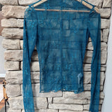 Lina Teal Sheer Floral Lace Long Sleeve