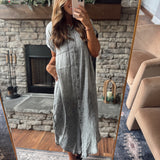 Greta Black Denim Mineral-Washed Short Sleeve Midi Dress