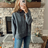 Ky Dark Blue Mineral-Washed Oversized Hoodie