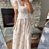 Tru Pale Pink Floral Scallop Lace Ruffled Sleeve Maxi