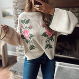 Ivory Rose Embroidered Sweater
