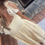Yellow Gingham Eyelet Trim Maxi Dress