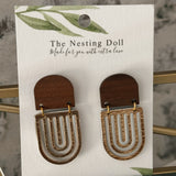 Grey/Gold Wood Top Dangle Earrings IN STORE