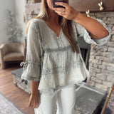 Sage Sausalito Embroidered Ruffle Top