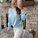 Ann Blue Fleece Relaxed Crew