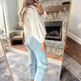 Risen Light Leaf Embroidered Barrel Jeans