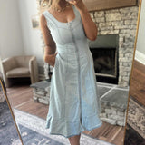 Washed Light Denim Zipper Front Midi