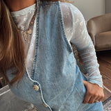 Blue Bowed & Beautiful Mesh Turtleneck Long Sleeve