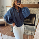 Navy Montauk Snap Button Pullover