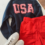 Navy Gingham USA Mock Neck Sweatshirt