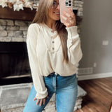 Dusty Roads Ivory Mineral-Washed Button Up Knit Sweater