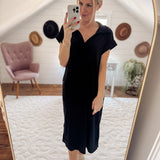Bethany Black Collared Midi Dress