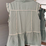 Sierra Pale Teal Embroidery/Lace Detailing Collared Sleeveless Cardi