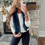 Black Zip Up Fleece Vest with Denim Pockets IN STORE