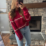 Cranberry Flower Embroidered Pointelle Sweater