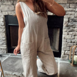 Pebble Grey Willow V-Neck Overalls