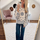 Cream & Blue Lace Trim Sweater