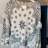 Cream & Blue Lace Trim Sweater