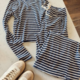 Navy Softly Striped Lounge Set
