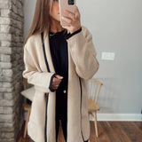 All About You Taupe Cardi W/ Hem Stripe Contrast