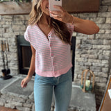 Alicia Ballet/Turquoise Striped Sleeveless Button Up Sweater Top