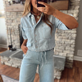 Mica Light Sea Cropped Denim Shirt