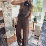 Dark Roast Dahlia Scuba Pintuck A Line Tank