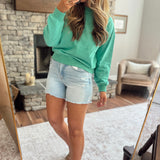 Mica City Blue Frayed Hem Denim Shorts