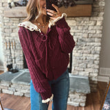 Cranberry Cable Knit Contrast Cardigan