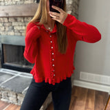 Cherry Frilly Francine Cardigan