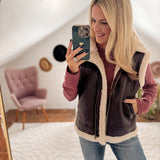 Ready For Anything Dark Brown Faux Leather Sherpa Lined Vest IN STORE