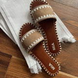 Deal Breaker Tan Embroidered Sandal