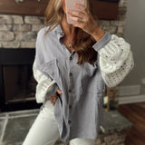 Sal Ash Grey Sweater Sleeve Gauze Button-Up