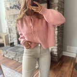 Rose Pink Ribbed Button Cardigan