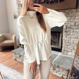 Ivory Turtleneck Cinch Waist Pullover