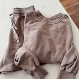 Mocha French Terry Short & Long Sleeve Top Set