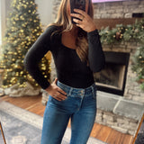 Black Alira Square Neck Bodysuit